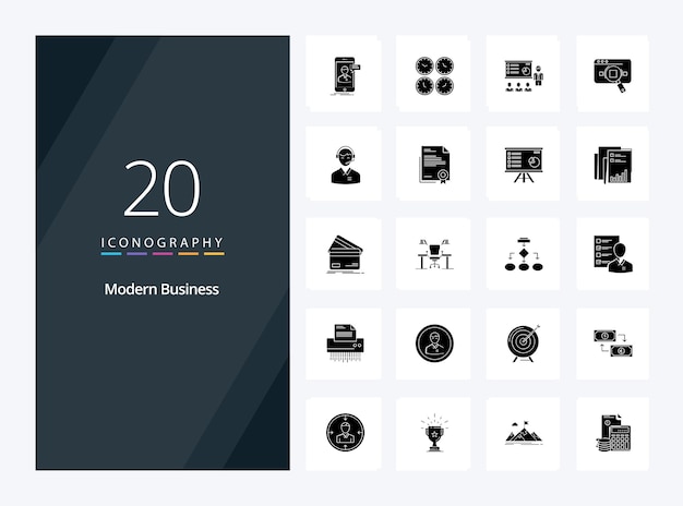20 modern business solid glyph icoon voor presentatie vector iconen illustratie