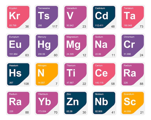 20 preiodische tabel van de elementen icon pack design vector illustratie