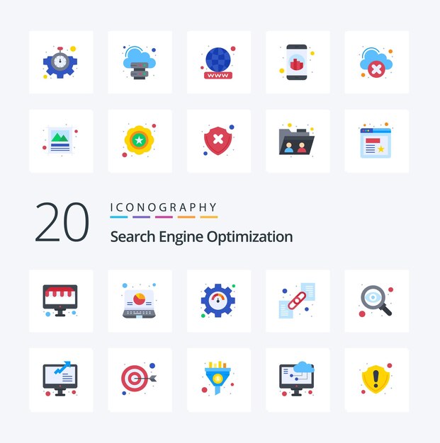 20 Seo Flat Color icon Pack zoals targeting zoek seo url link