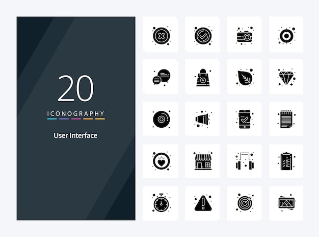 20 user interface solid glyph icoon voor presentatie vector iconen illustratie