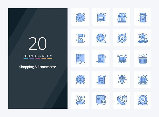 20 Winkelen E-commerce blauwe kleur pictogram voor presentatie Vector iconen illustratie