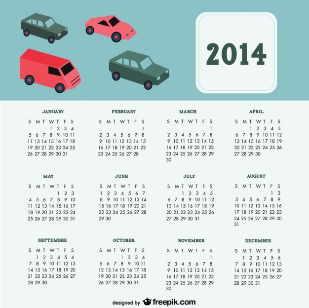 2014 auto's kalender ontwerp