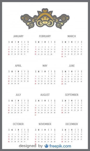 Gratis vector 2014 kalender met decoratieve header