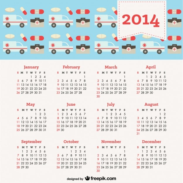 2014 kalender met health concept Gratis Vector