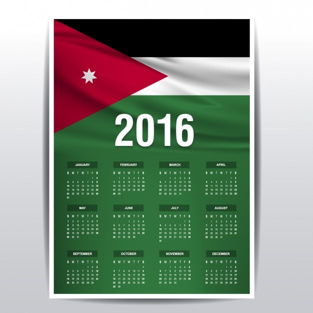 Gratis vector 2016 kalender van jordanië