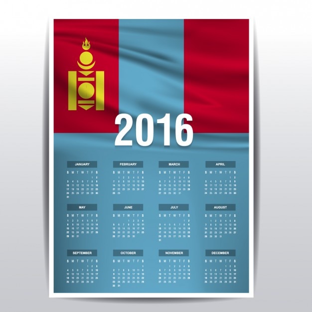 2016 kalender van mongolië vlag