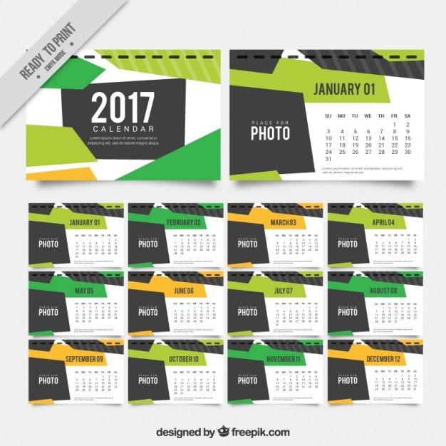 Gratis vector 2017 geometrische kalender in moderne stijl