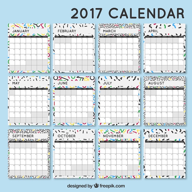 Gratis vector 2017 kalender in memphis stijl