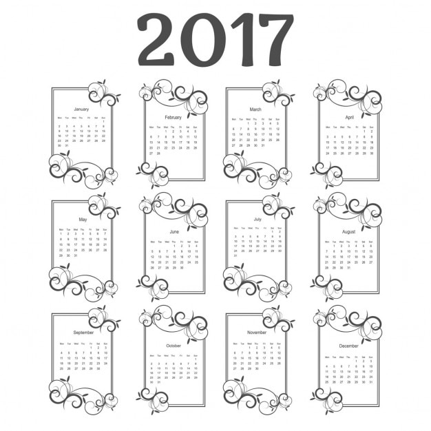 Gratis vector 2017 kalender met bloemen frame