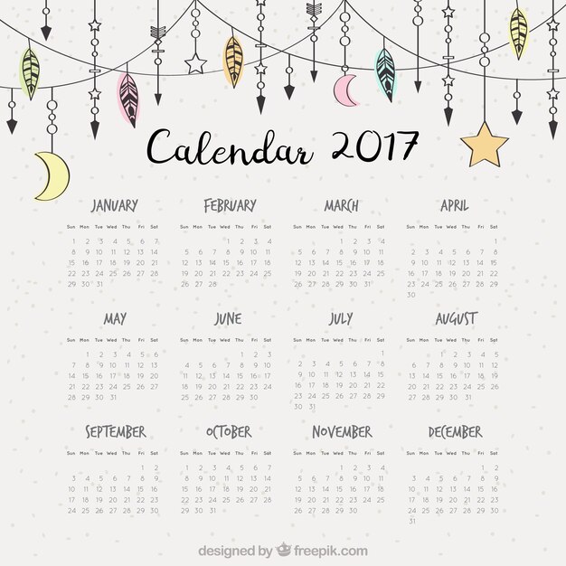 2017 kalender met de hand getekende boho ornamenten