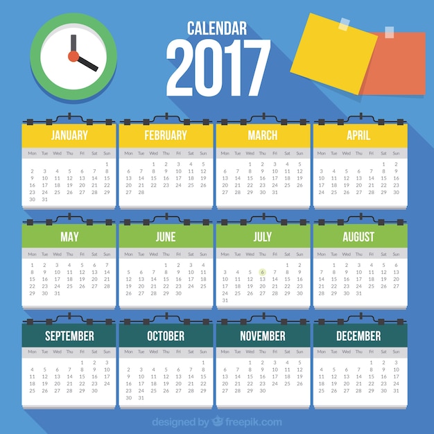 2017 kalender met platte elementen