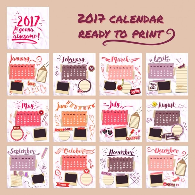 Gratis Vector 2017 kalender voor meisjes