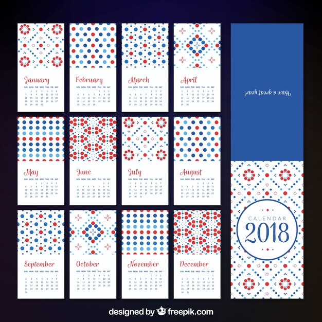 2018 kalender met gekleurde stippen