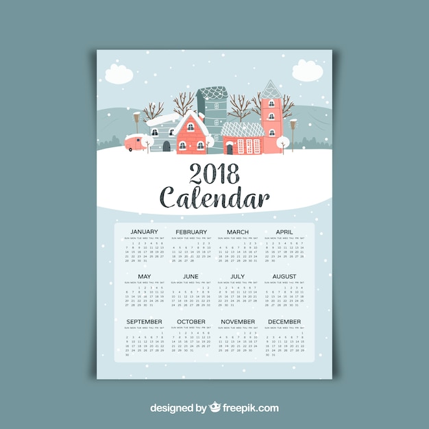 Gratis vector 2018 kalender met landschap