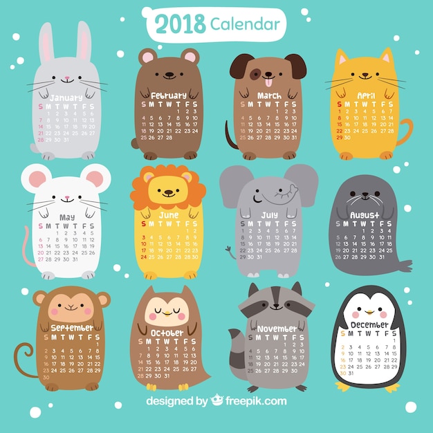 2018 kalender met leuke dieren