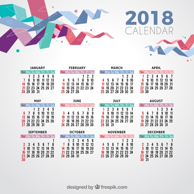 2018 kalender met moderne vormen