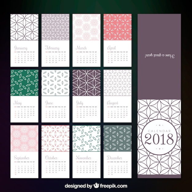 Gratis vector 2018 kalender template in plat design