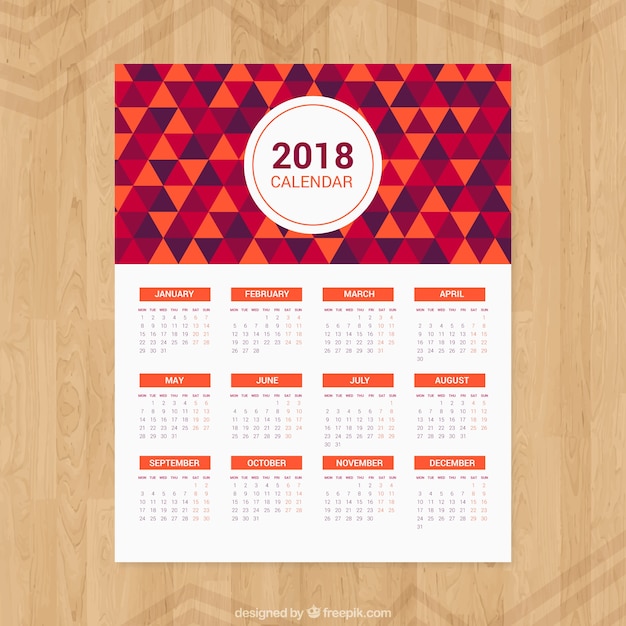 Gratis vector 2018 kalender van driehoeken