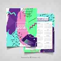 Gratis vector 2018 kleurrijke memphis kalender