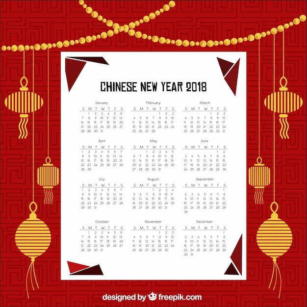 2018 vlakke chinese nieuwe jaarkalender