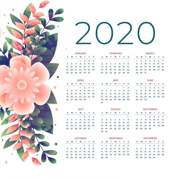 2020 bloem kalender sjabloon