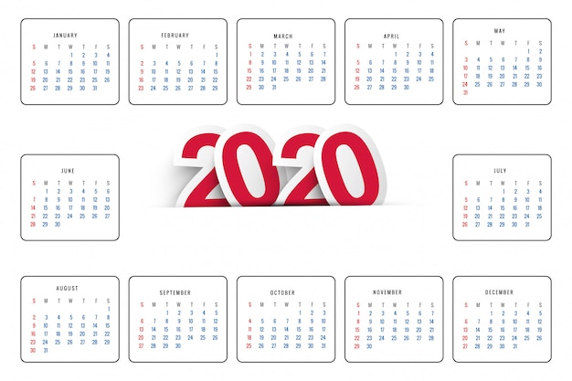 Gratis vector 2020 kalender