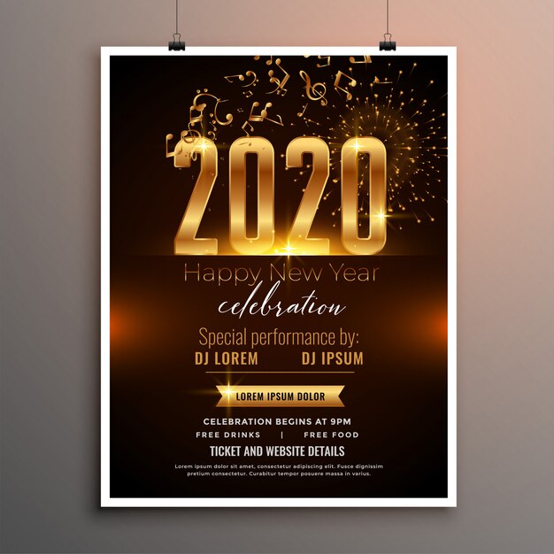 2020 nieuwjaar feest muzikale partij flyer of poster