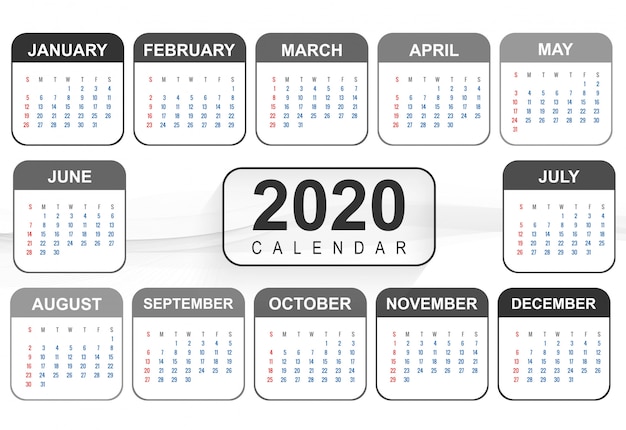 2020 nieuwjaar kalender ontwerpsjabloon