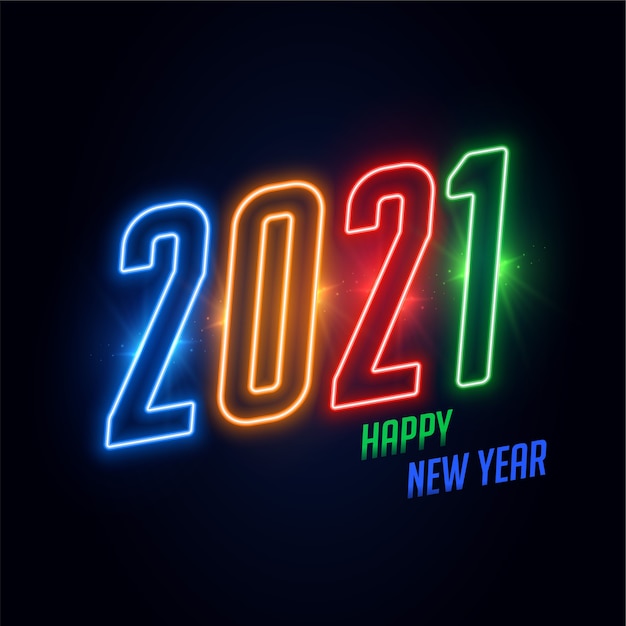 2021 gelukkig Nieuwjaar neonkleuren glanzende achtergrond