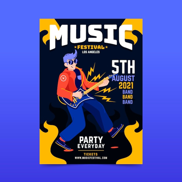 Gratis vector 2021 ilustrated muziekfestival poster thema