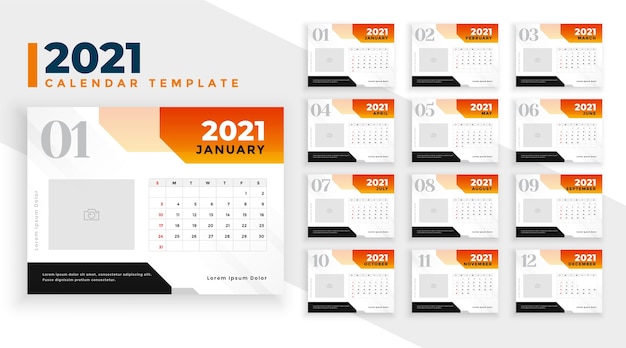 2021 nieuwjaar kalender ontwerpsjabloon met geometrische vormen