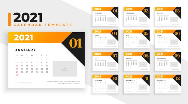2021 nieuwjaarskalenderontwerp in moderne geometrische stijl
