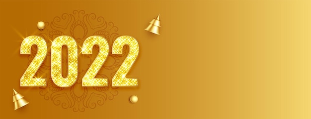 2022 gouden glitternummers met kerstboom en tekstruimtebanner