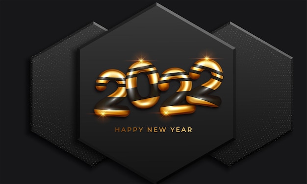 2022 happy new year wenskaart in goud en zwarte kleur