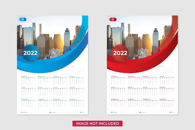 2022 nieuwjaar één pagina wandkalender sjabloonontwerp premium vector