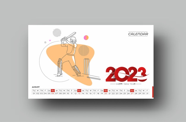 Gratis vector 2023 augustus kalender gelukkig nieuwjaar ontwerp
