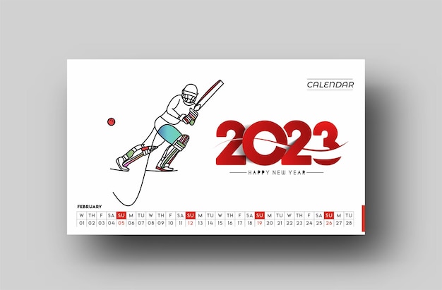 Gratis vector 2023 februari kalender gelukkig nieuwjaar ontwerp