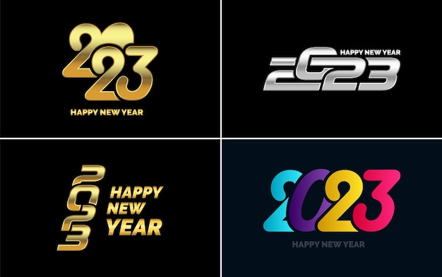 Gratis vector 2023 gelukkig nieuwjaar typografie design pack