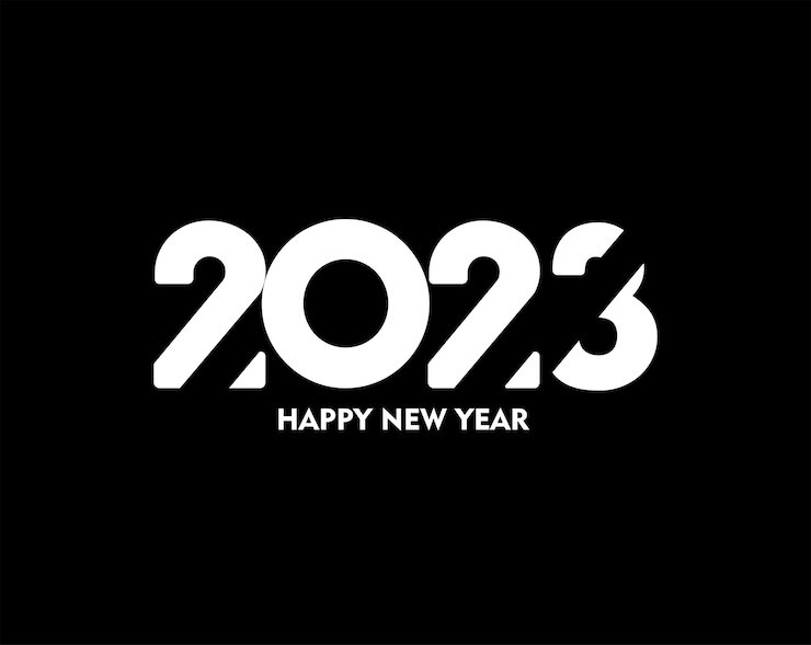Gratis Vector 2023 happy new year tekst typografie design poster sjabloon brochure, ingericht, flyer banner ontwerp.