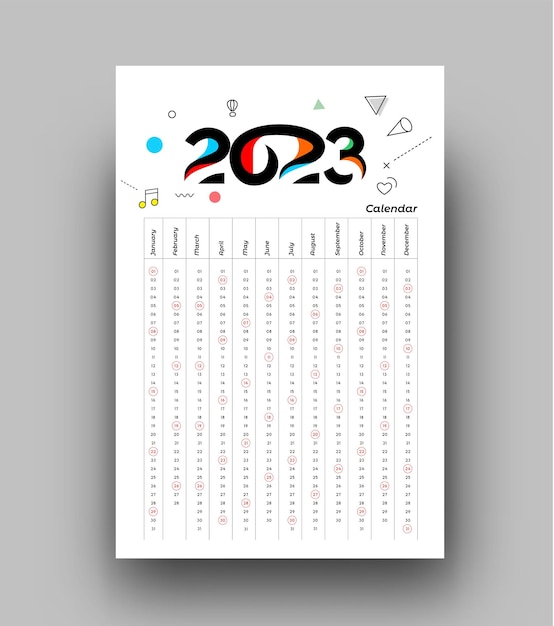 2023 kalender Gelukkig Nieuwjaar sjabloonontwerp