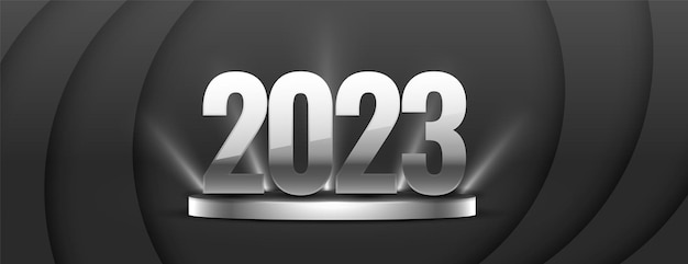 Gratis vector 2023 nieuwjaarsevenementbanner met 3d-podiumplatform