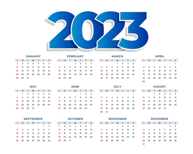 Gratis vector 2023 nieuwjaarskalender achtergrond in minimalistische stijl