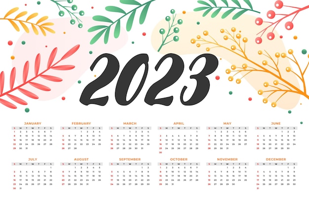 Gratis vector 2023 nieuwjaarskalenderontwerp in bloemstijlontwerp