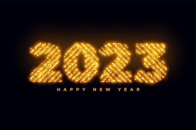 Gratis vector 2023-tekst in gouden fonkelingsstijl voor nieuwjaarsfestivalbanner