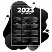 Gratis vector 2023 zwarte kalender in vloeiende stijlsjabloon