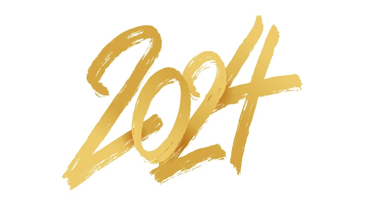 Gratis Vector 2024 geborstelde handlettering gouden kalligraafisch element vector vakantiedesign