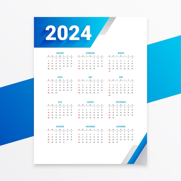 Gratis vector 2024 nieuwjaarskalender blauwe lay-out voor professionele vector