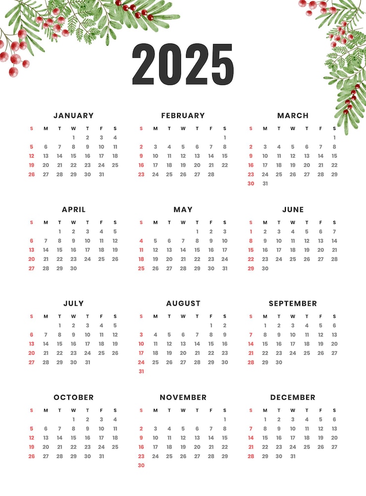 Gratis Vector 2025 kalender sjabloon voor nieuwjaarsevenementen en zaken