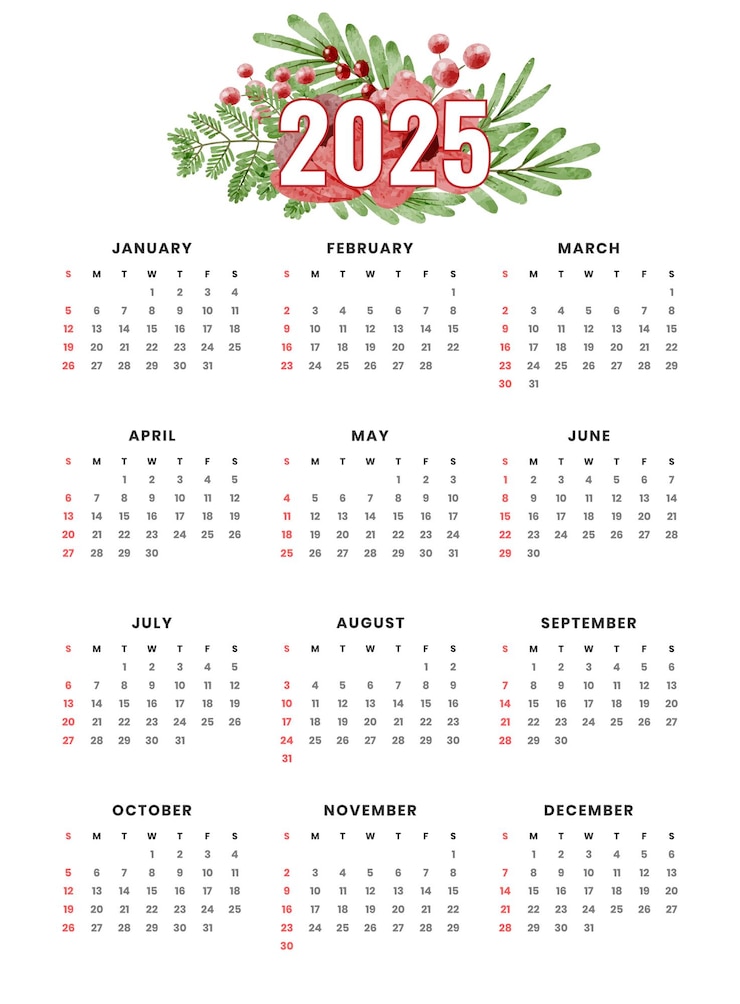Gratis Vector 2025 kalender sjabloon voor nieuwjaarsevenementen en zaken
