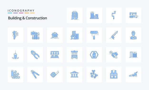 25 Bouw en constructie Blue icon pack Vector iconen illustratie